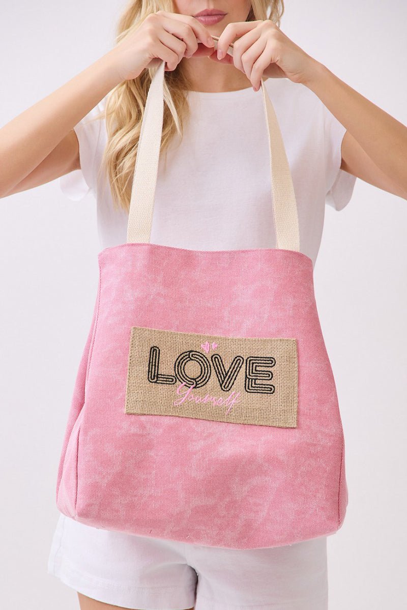 Love Yourself Patch Pink Canvas Cinch Tote - Wholesale Accessory Market