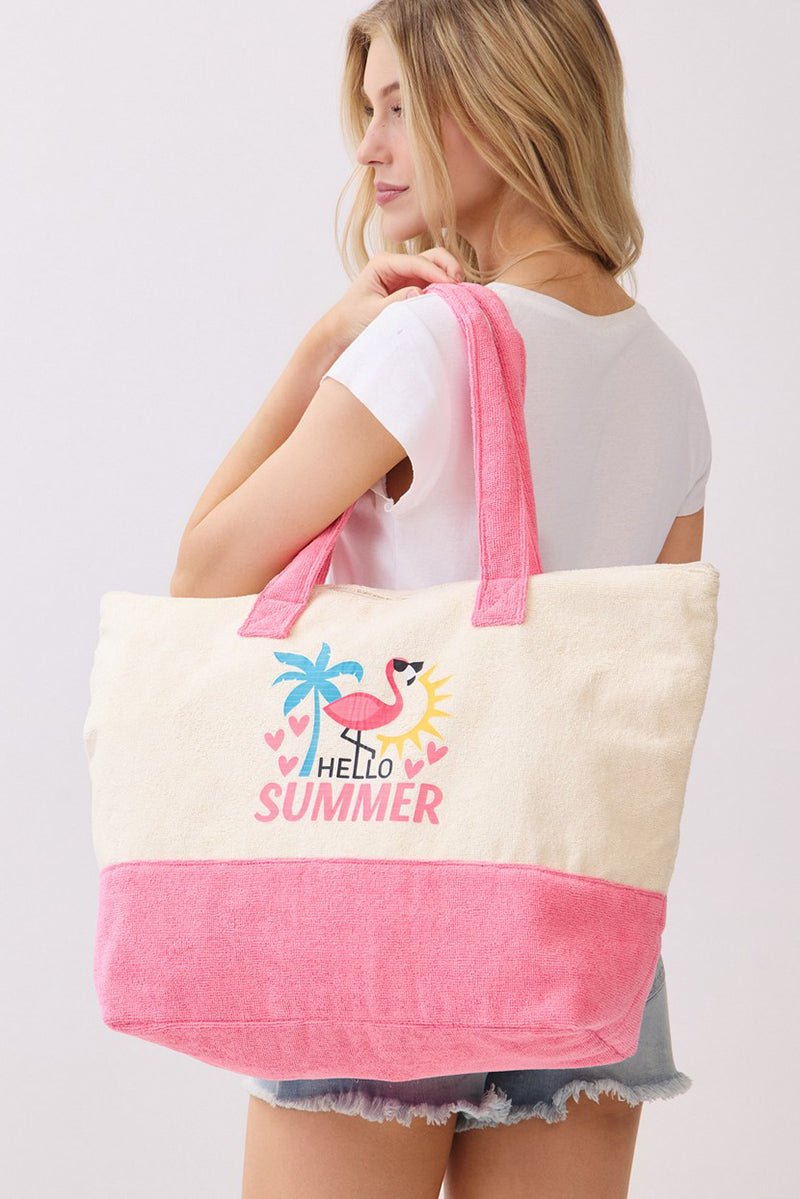 Hello Summer Hot Pink Terry Tote - Wholesale Accessory Market