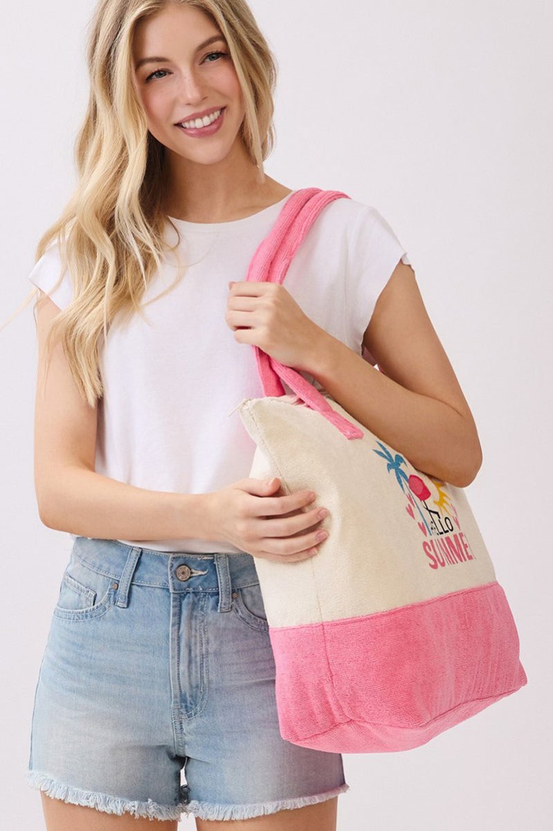 Hello Summer Hot Pink Terry Tote - Wholesale Accessory Market