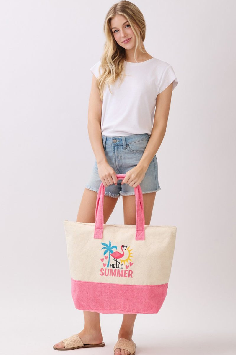 Hello Summer Hot Pink Terry Tote - Wholesale Accessory Market