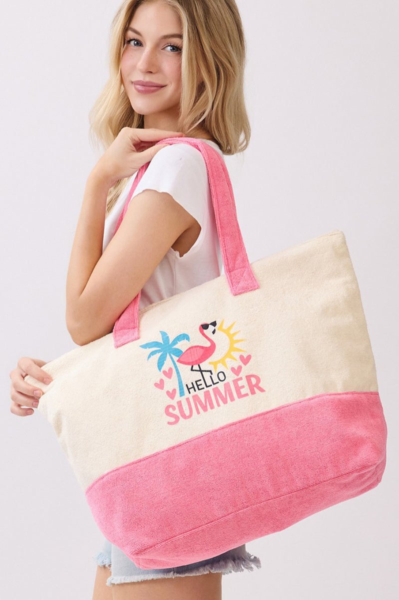 Hello Summer Hot Pink Terry Tote - Wholesale Accessory Market