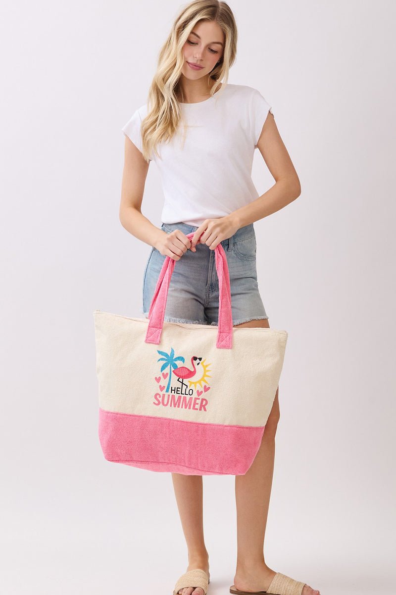 Hello Summer Hot Pink Terry Tote - Wholesale Accessory Market