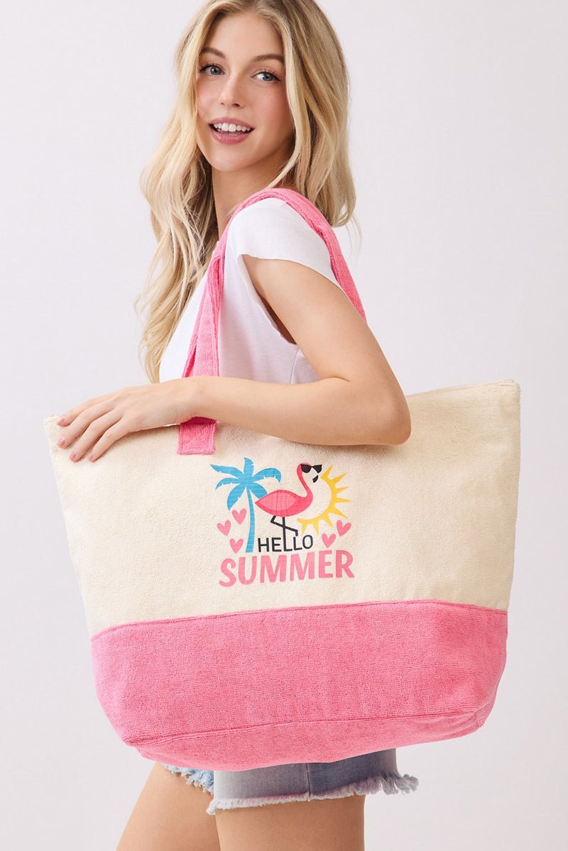Hello Summer Hot Pink Terry Tote - Wholesale Accessory Market
