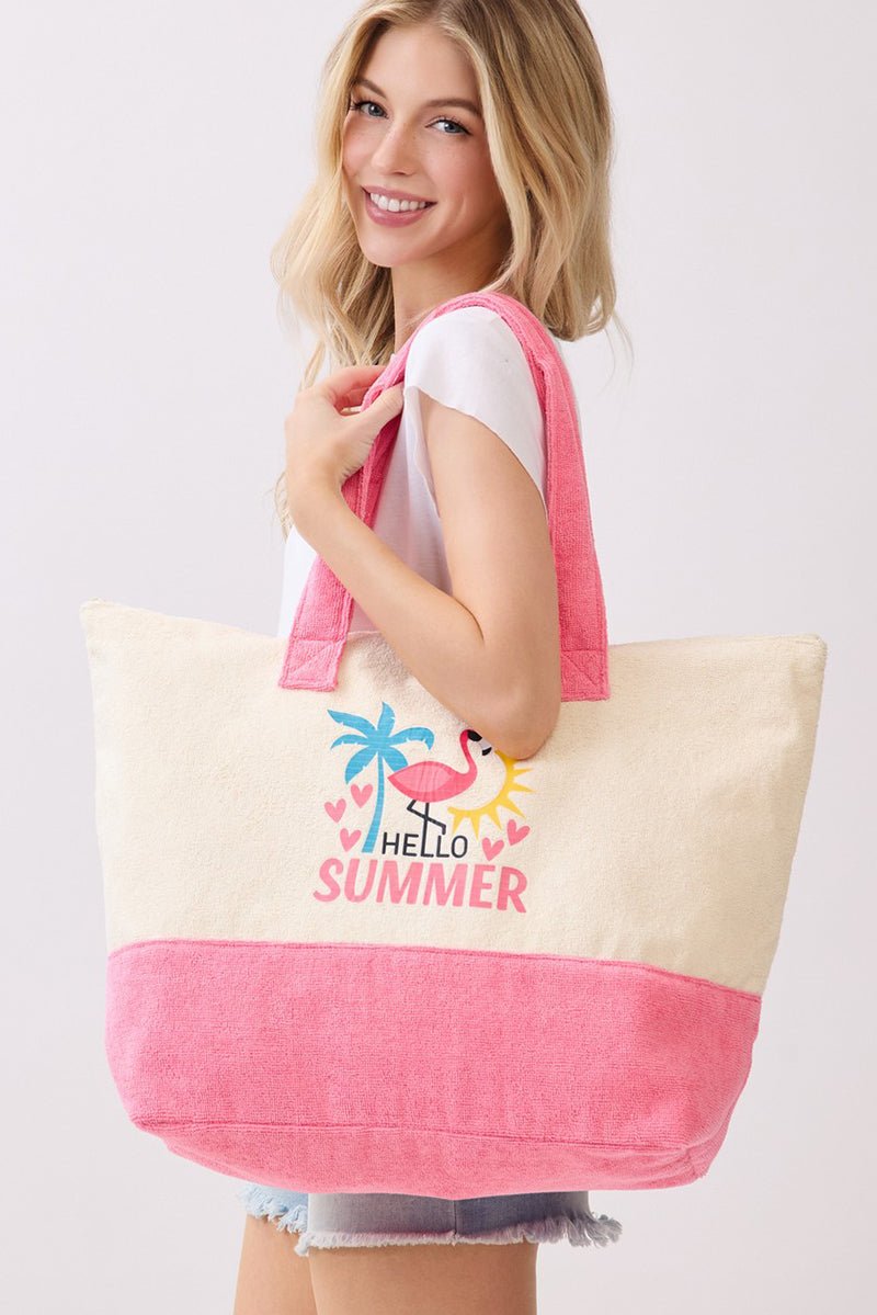 Hello Summer Hot Pink Terry Tote - Wholesale Accessory Market