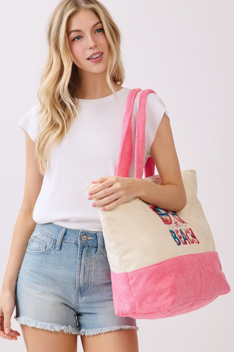 Life Is Better At The Beach Hot Pink Terry Tote - Wholesale Accessory Market