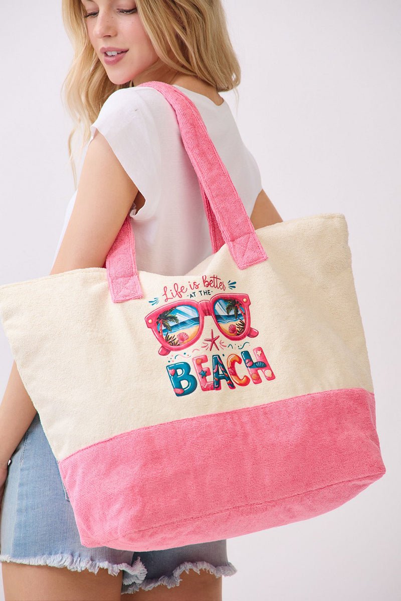 Life Is Better At The Beach Hot Pink Terry Tote - Wholesale Accessory Market