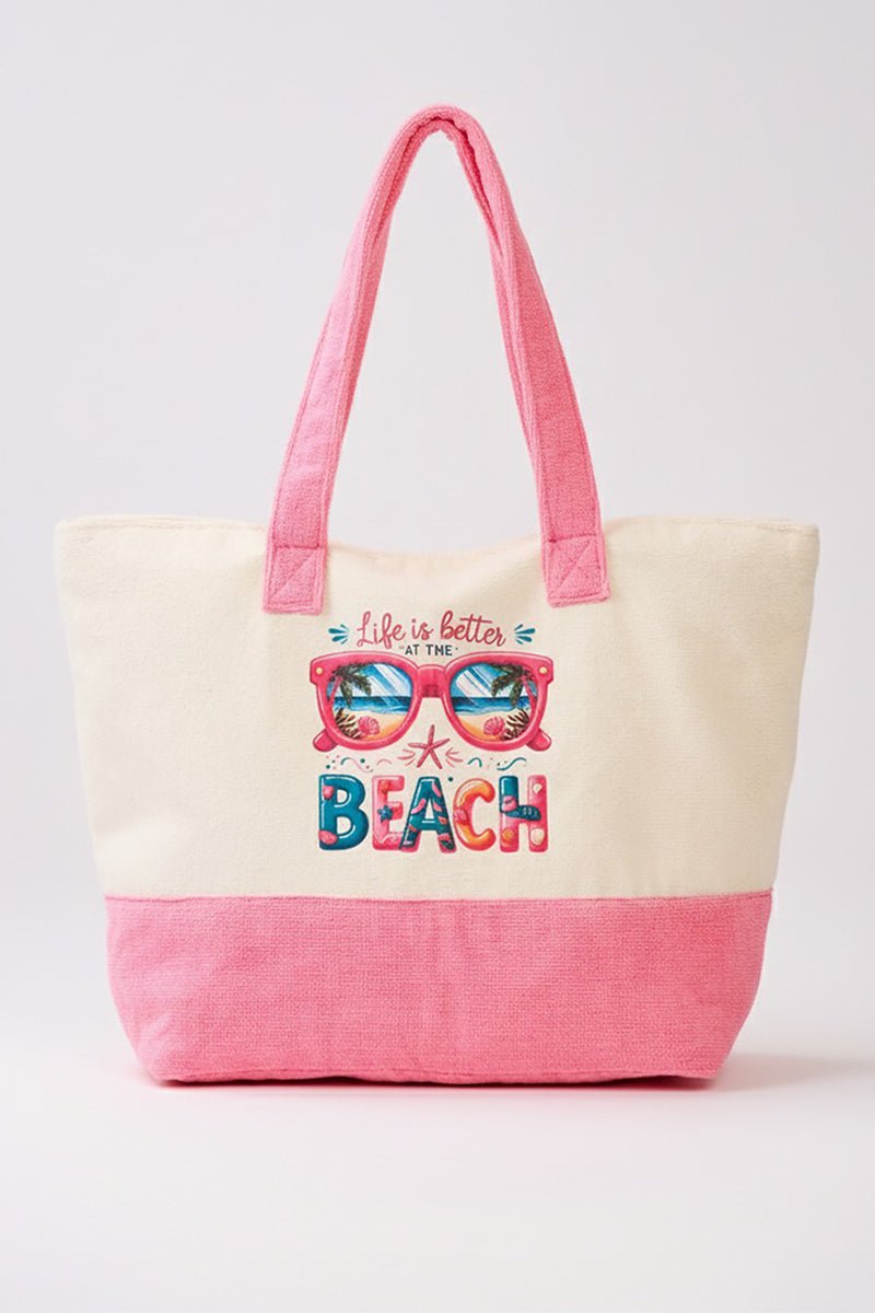 Life Is Better At The Beach Hot Pink Terry Tote - Wholesale Accessory Market