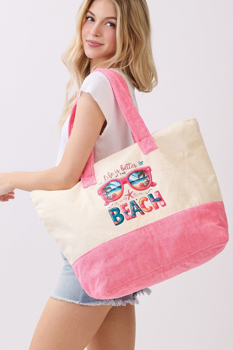 Life Is Better At The Beach Hot Pink Terry Tote - Wholesale Accessory Market