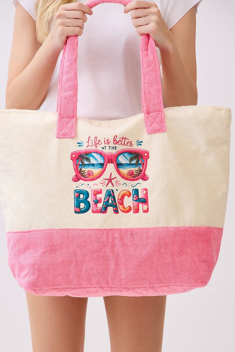 Life Is Better At The Beach Hot Pink Terry Tote - Wholesale Accessory Market