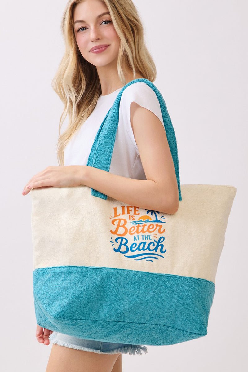 Life Is Better At The Beach Blue Terry Tote - Wholesale Accessory Market