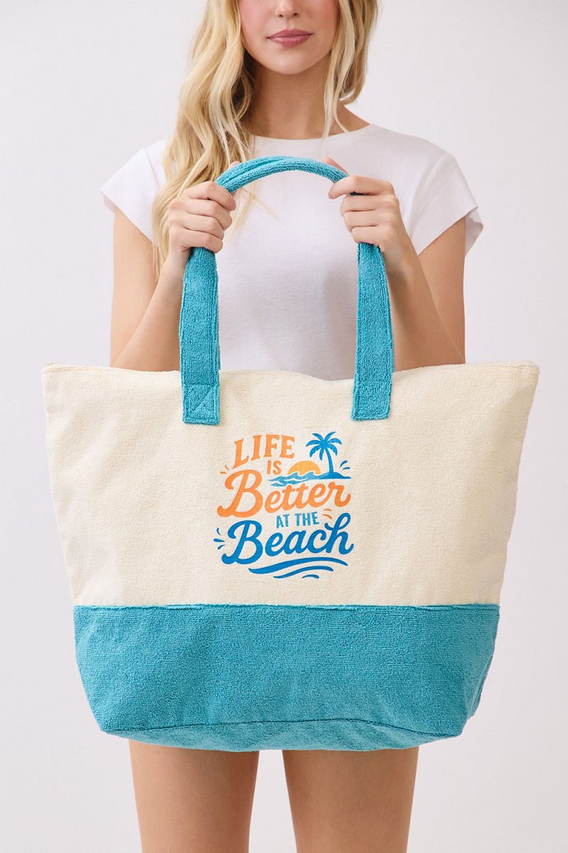 Life Is Better At The Beach Blue Terry Tote - Wholesale Accessory Market