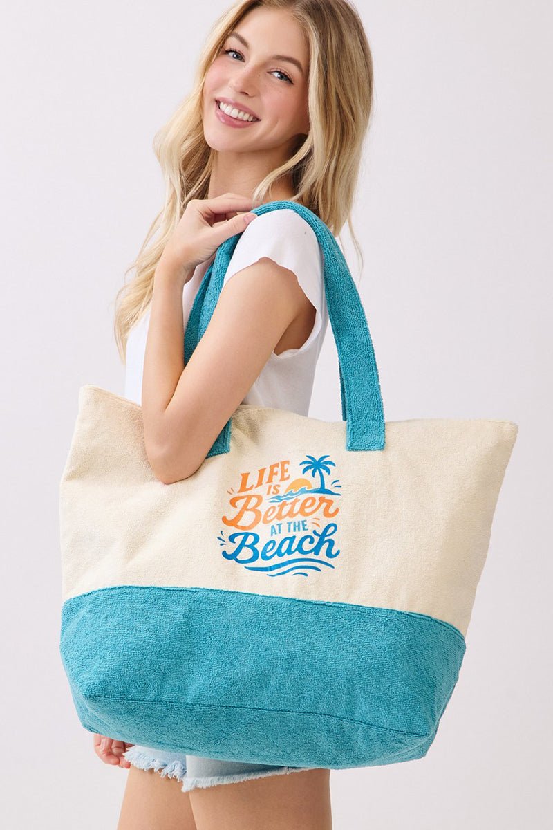 Life Is Better At The Beach Blue Terry Tote - Wholesale Accessory Market