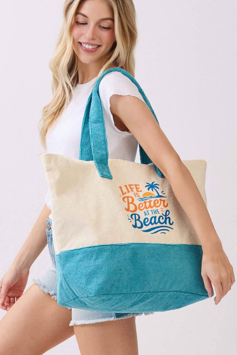 Life Is Better At The Beach Blue Terry Tote - Wholesale Accessory Market