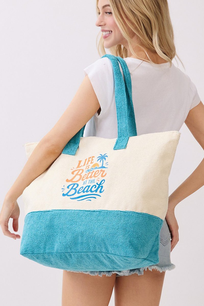 Life Is Better At The Beach Blue Terry Tote - Wholesale Accessory Market