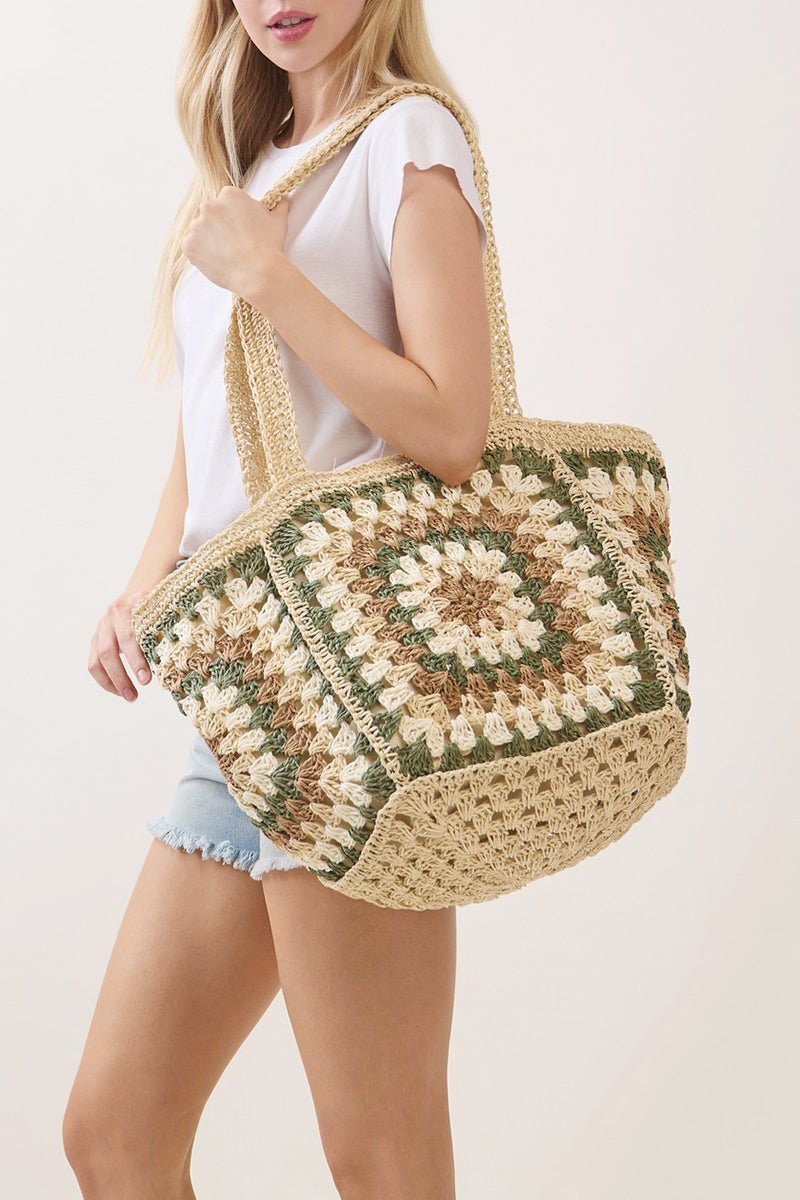 Vintage Beige Granny Square Tote - Wholesale Accessory Market