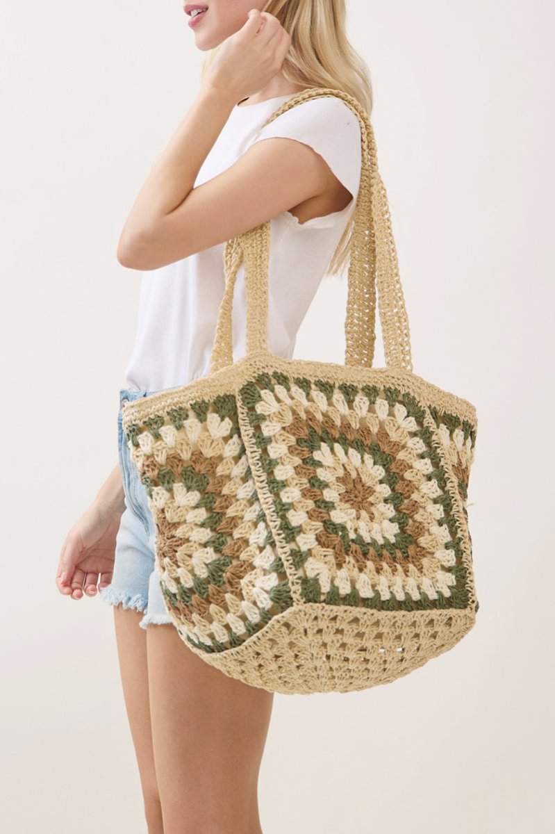 Vintage Beige Granny Square Tote - Wholesale Accessory Market