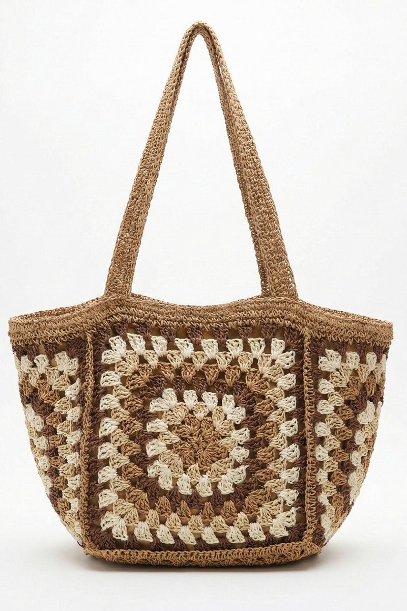 Vintage Taupe Granny Square Tote - Wholesale Accessory Market