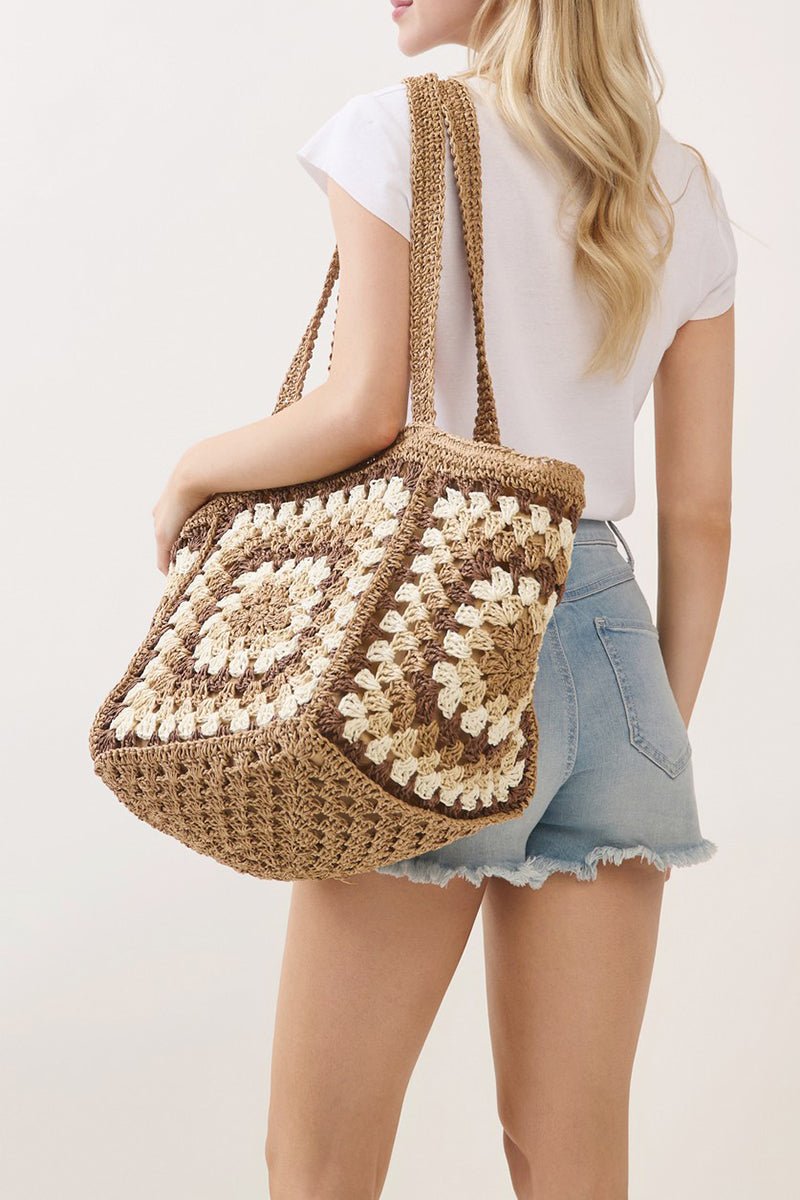 Vintage Taupe Granny Square Tote - Wholesale Accessory Market