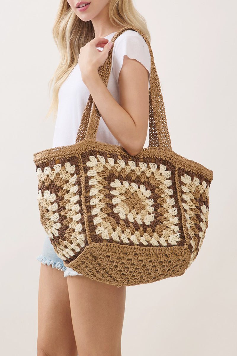 Vintage Taupe Granny Square Tote - Wholesale Accessory Market