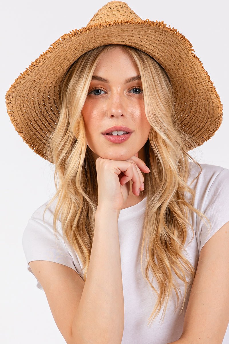 Pelican Bay Starfish Taupe Frayed Straw Hat - Wholesale Accessory Market