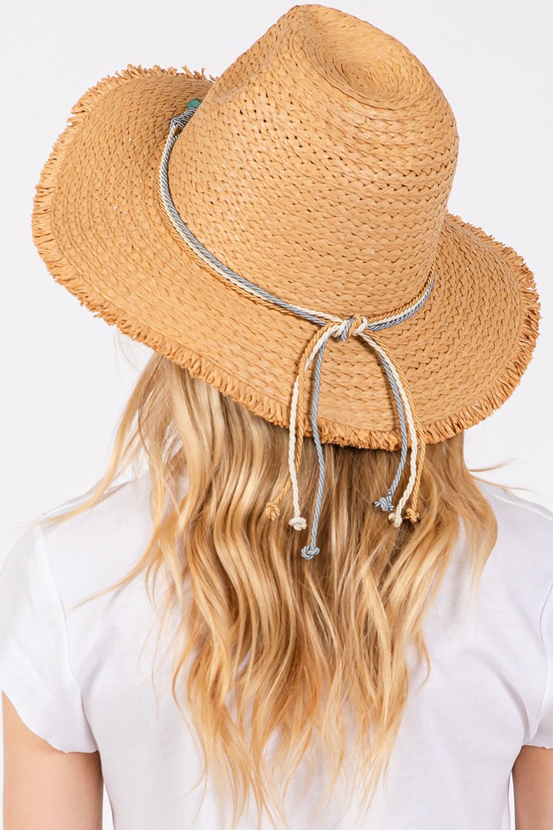 Pelican Bay Starfish Taupe Frayed Straw Hat - Wholesale Accessory Market
