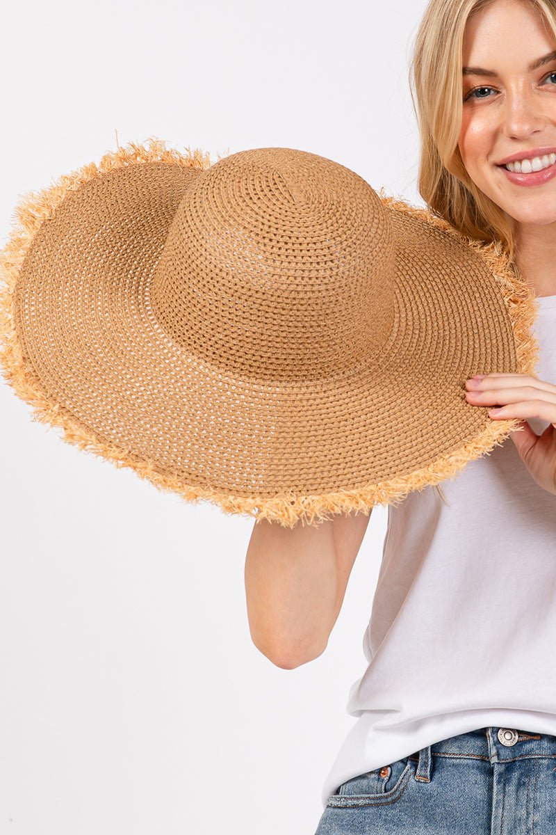 Sunchaser Taupe Frayed Straw Floppy Hat - Wholesale Accessory Market