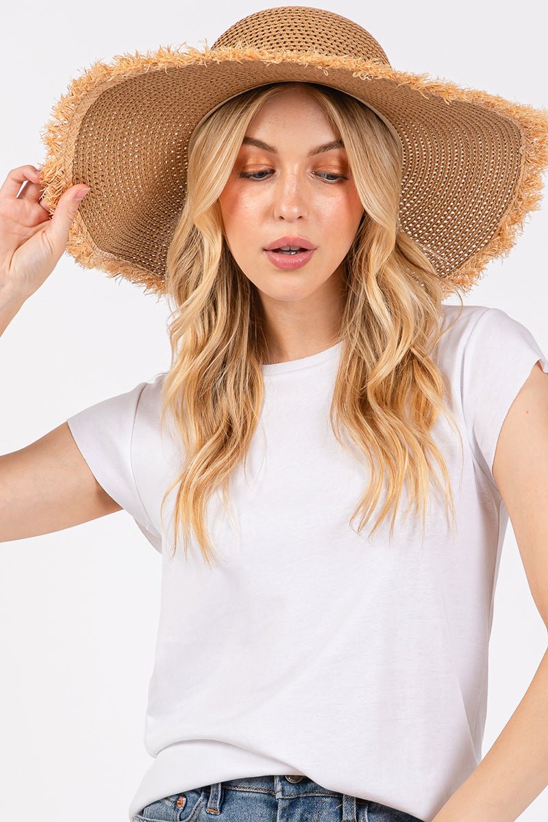 Sunchaser Taupe Frayed Straw Floppy Hat - Wholesale Accessory Market