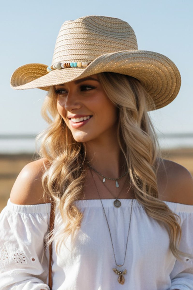 Galveston Island Beaded Natural Straw Cowgirl Hat - Wholesale Accessory Market