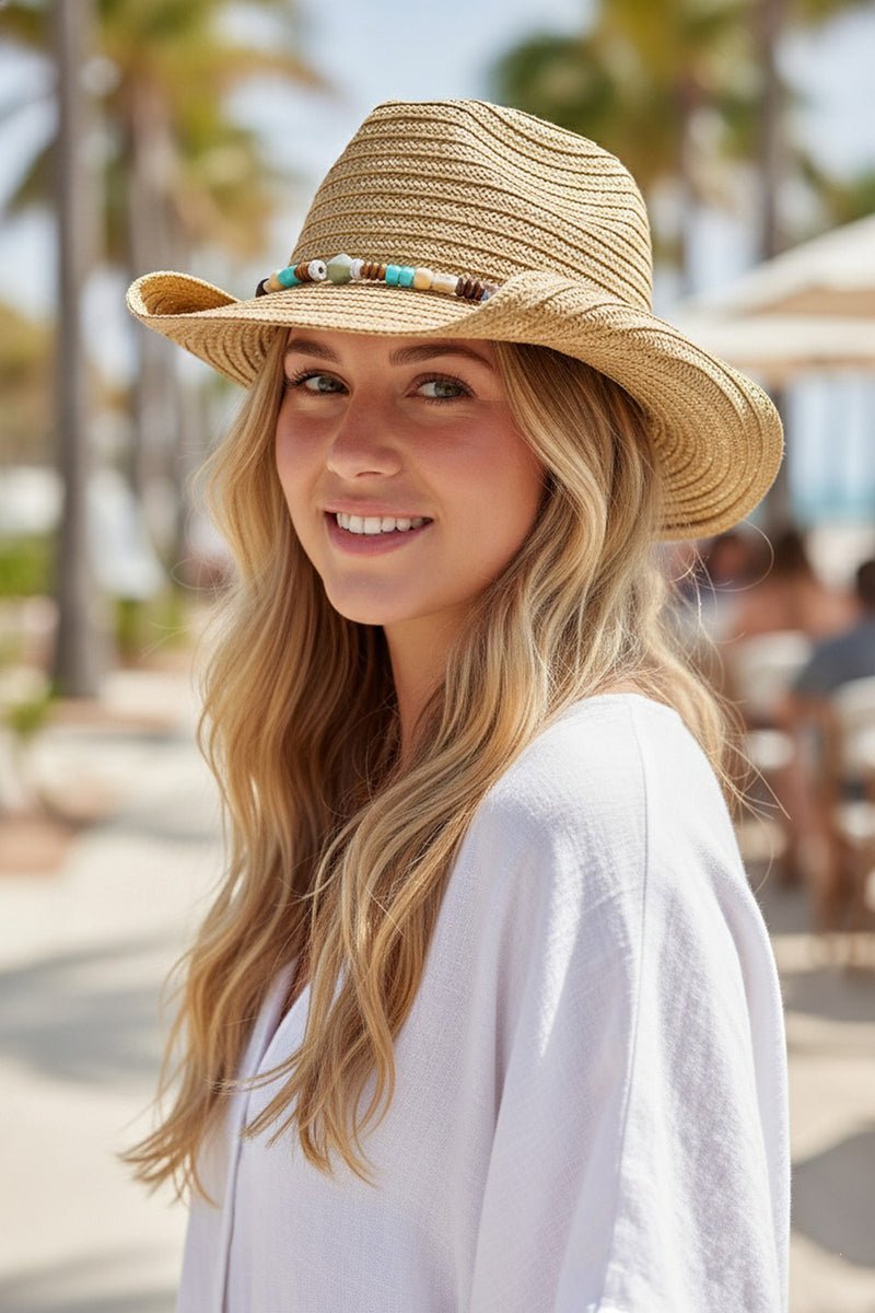 Galveston Island Beaded Tan Straw Cowgirl Hat - Wholesale Accessory Market