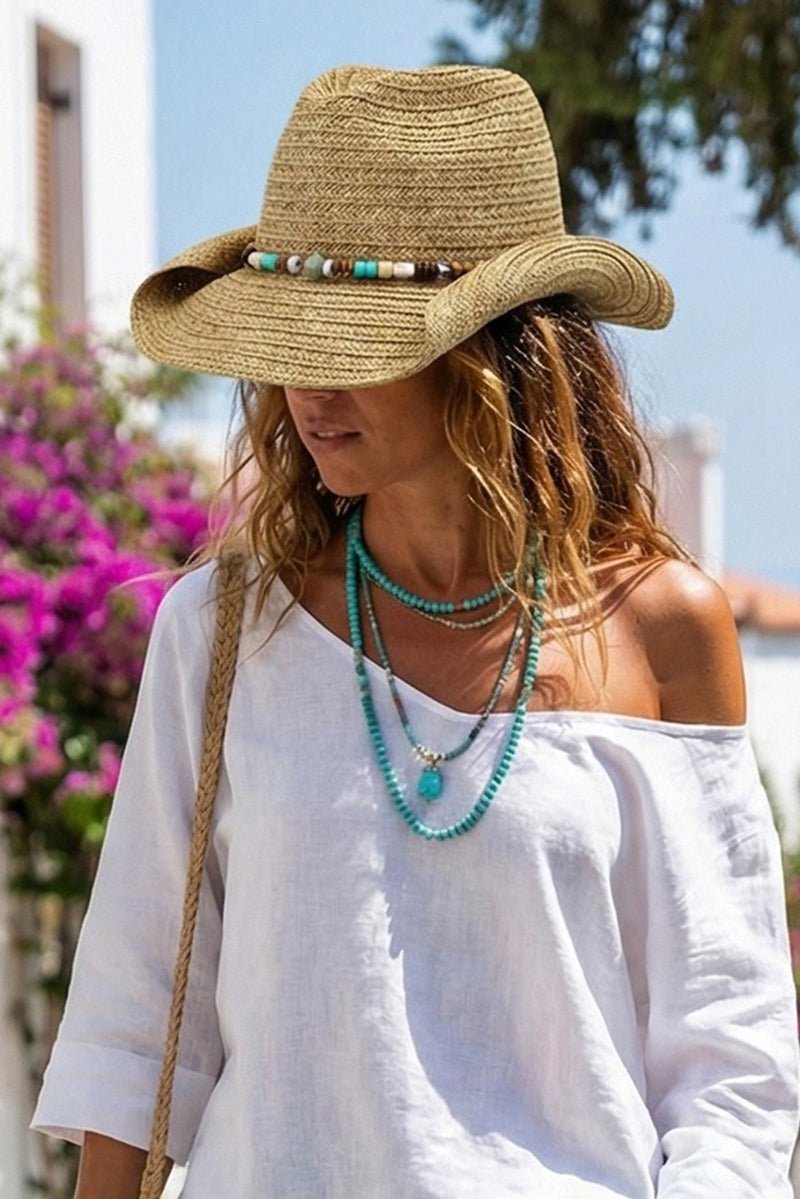 Galveston Island Beaded Tan Straw Cowgirl Hat - Wholesale Accessory Market