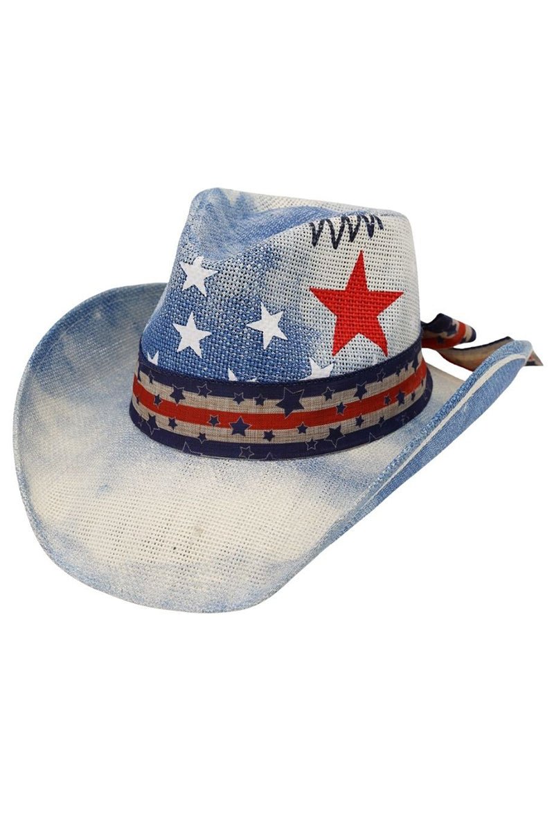 Stars & Stripes Blue Straw Cowgirl Hat - Wholesale Accessory Market