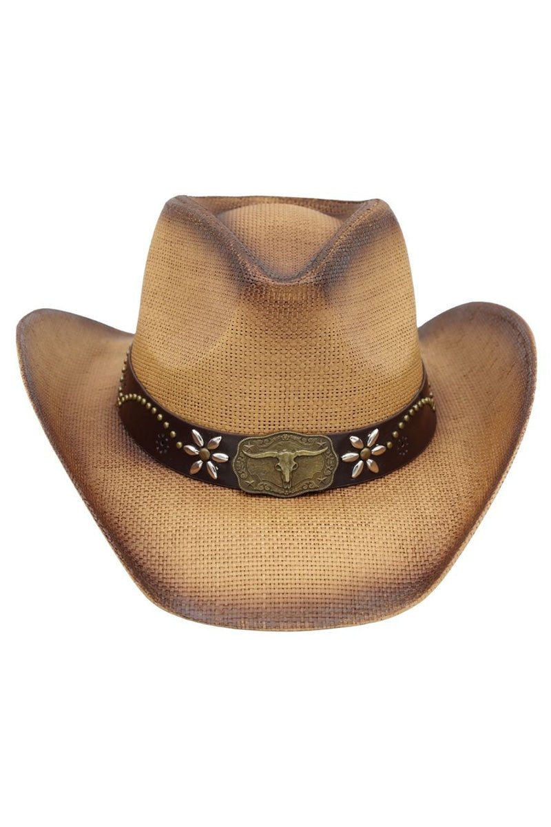 Lubbock Longhorn Taupe Distressed Straw Cowgirl Hat - Wholesale Accessory Market