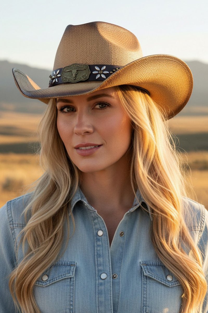Lubbock Longhorn Taupe Distressed Straw Cowgirl Hat - Wholesale Accessory Market