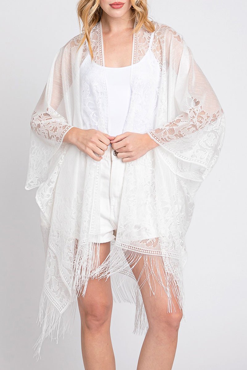 Bay Breeze White Lace Kimono - Wholesale Accessory Market