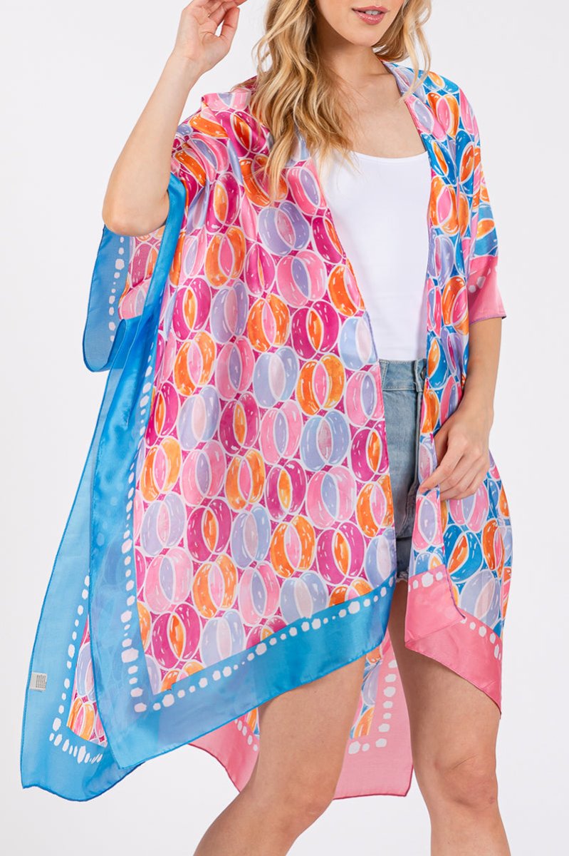 Spring Into Motion Blue and Pink Silky Kimono - Wholesale Accessory Market