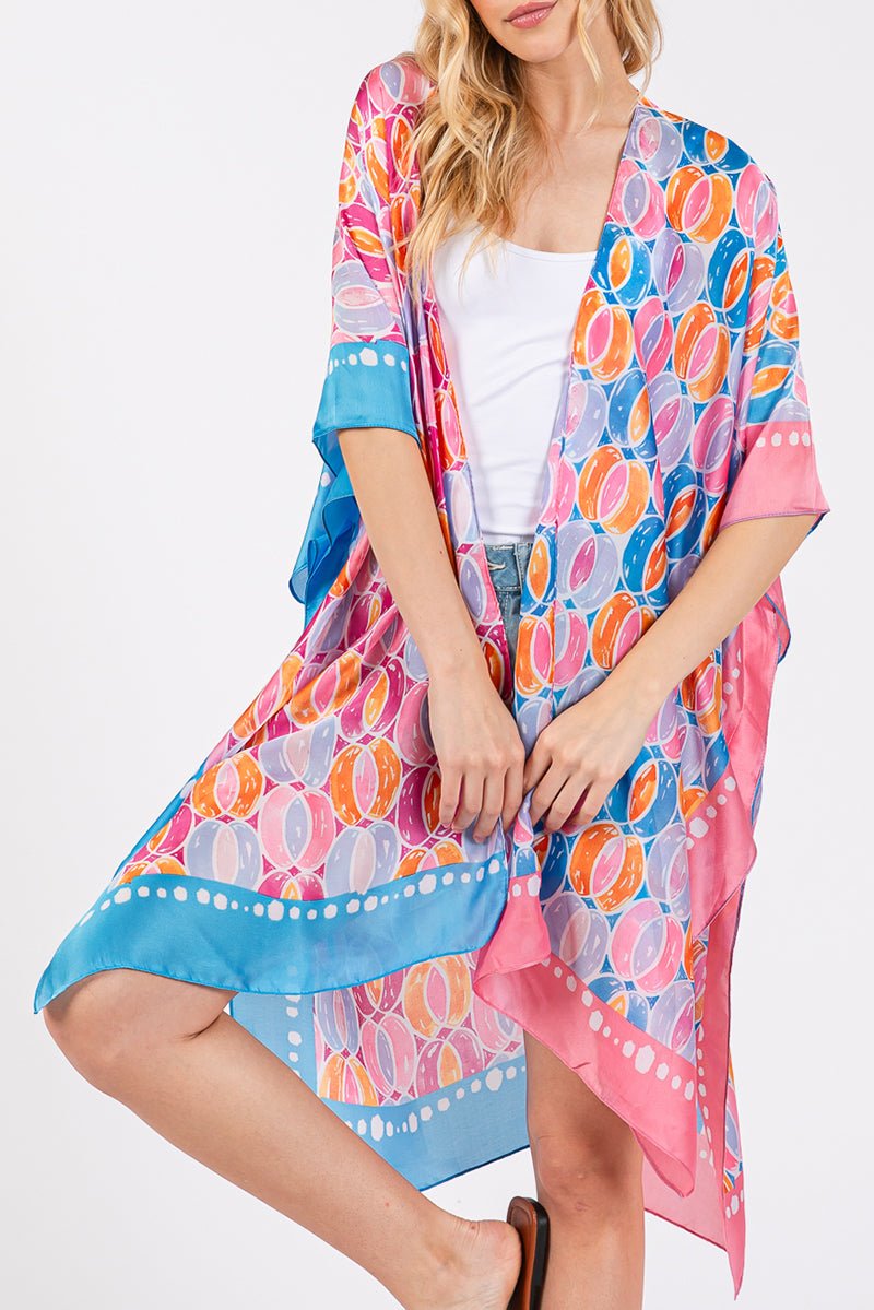 Spring Into Motion Blue and Pink Silky Kimono - Wholesale Accessory Market