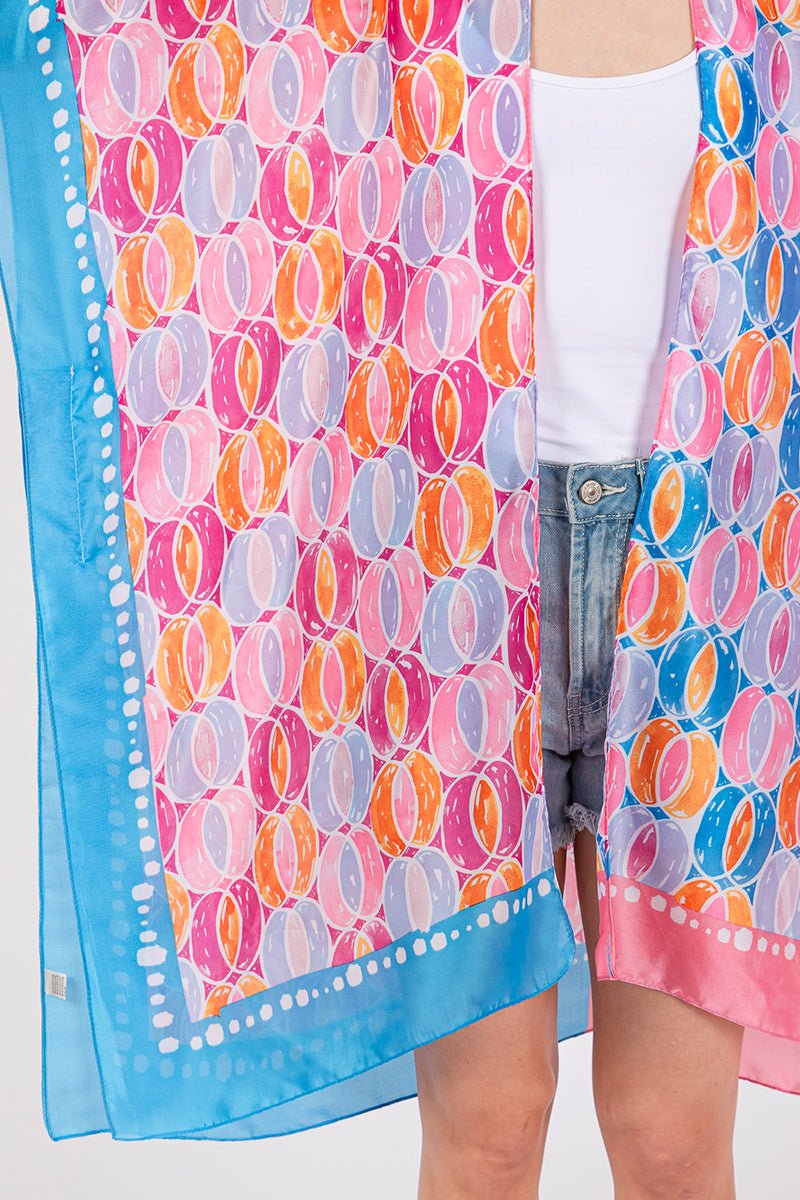 Spring Into Motion Blue and Pink Silky Kimono - Wholesale Accessory Market