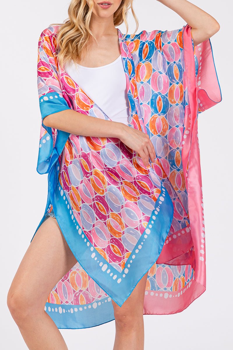 Spring Into Motion Blue and Pink Silky Kimono - Wholesale Accessory Market