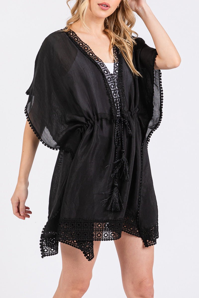 Summer State Black Crochet Trim Cover Up - Wholesale Accessory Market