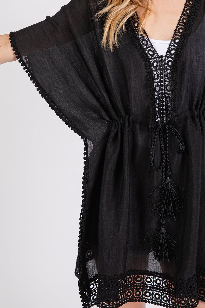 Summer State Black Crochet Trim Cover Up - Wholesale Accessory Market