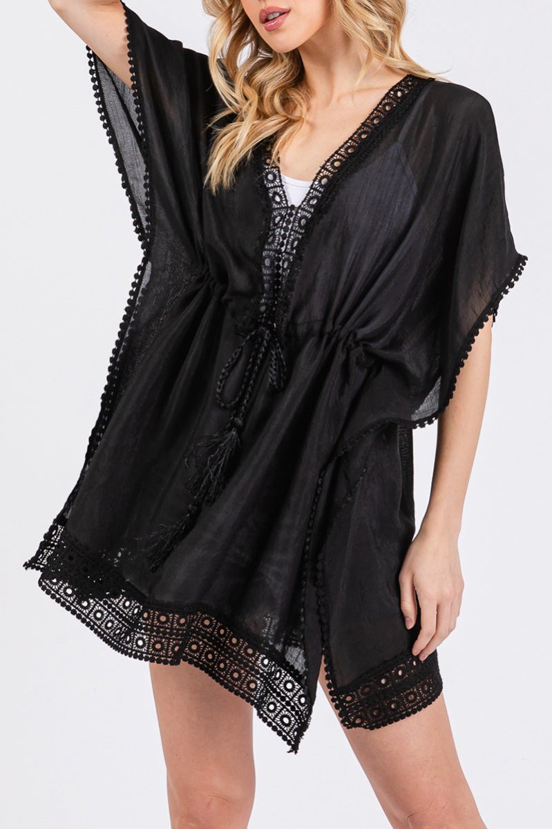 Summer State Black Crochet Trim Cover Up - Wholesale Accessory Market