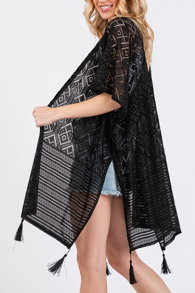 Sundaze Black Crochet & Tassel Kimono - Wholesale Accessory Market