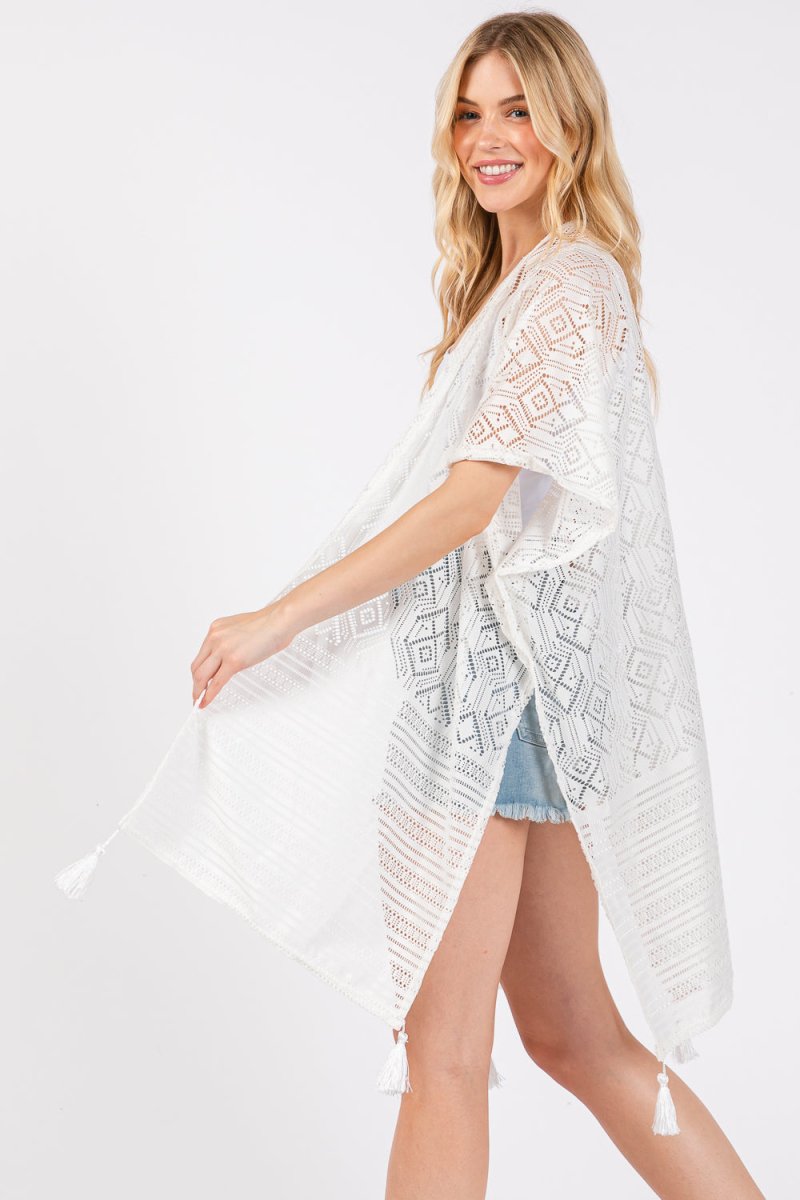 Sundaze White Crochet & Tassel Kimono - Wholesale Accessory Market