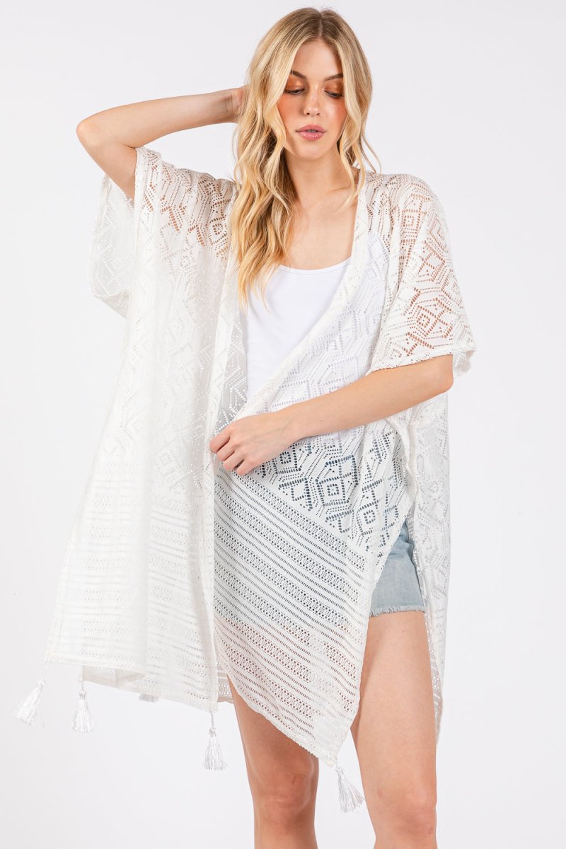 Sundaze White Crochet & Tassel Kimono - Wholesale Accessory Market