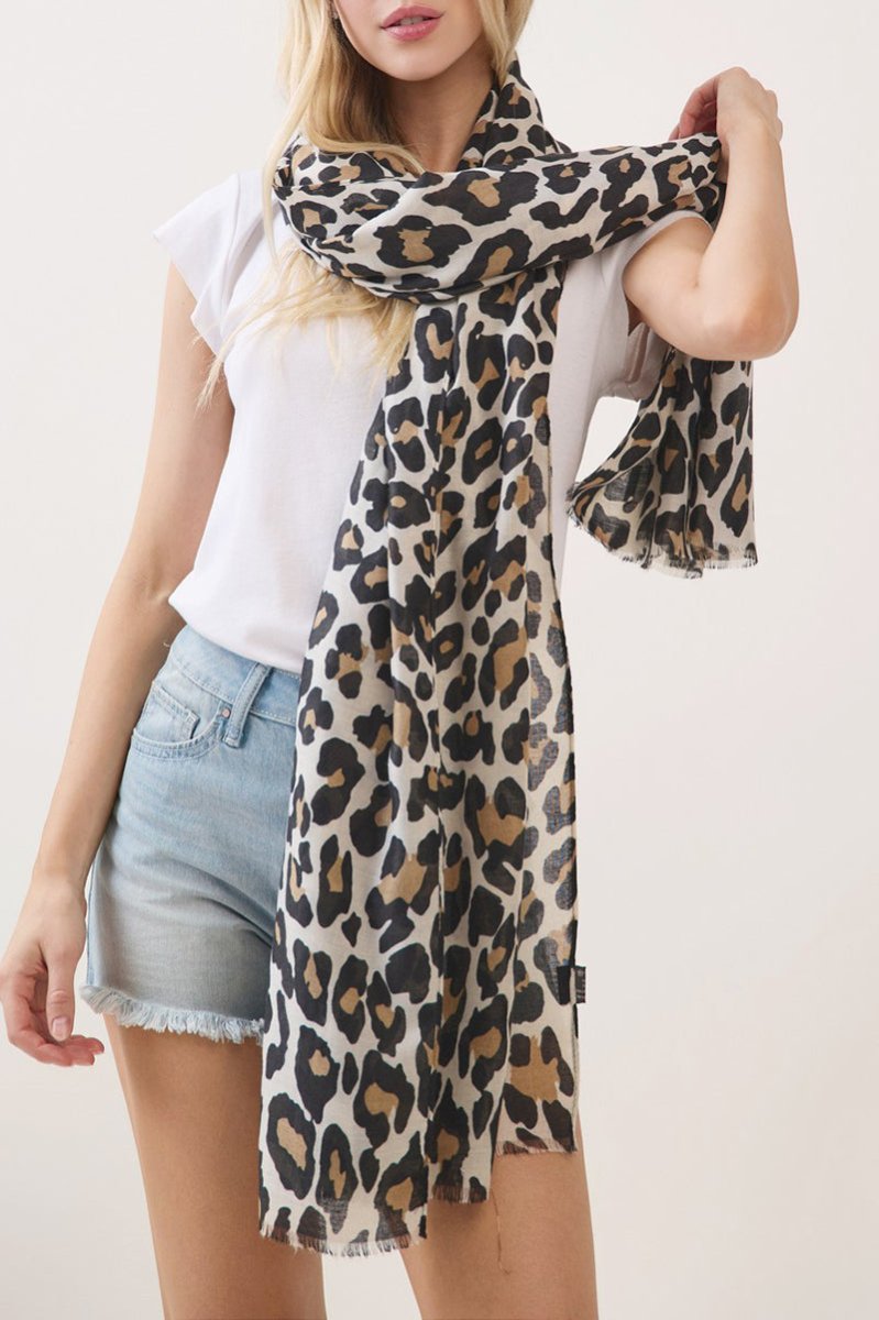 Spotted Status Beige Leopard Long Scarf - Wholesale Accessory Market