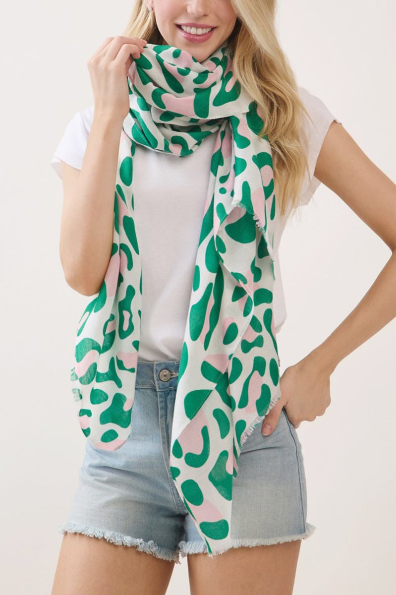 Spotted Status Pink and Green Leopard Long Scarf - Wholesale Accessory Market