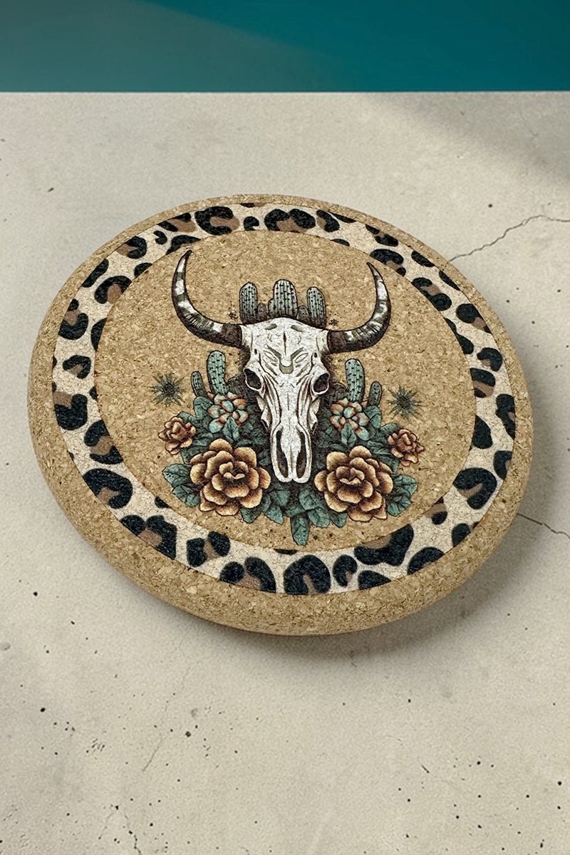 Wildland Steer Cork Coaster, 4" - Wholesale Accessory Market