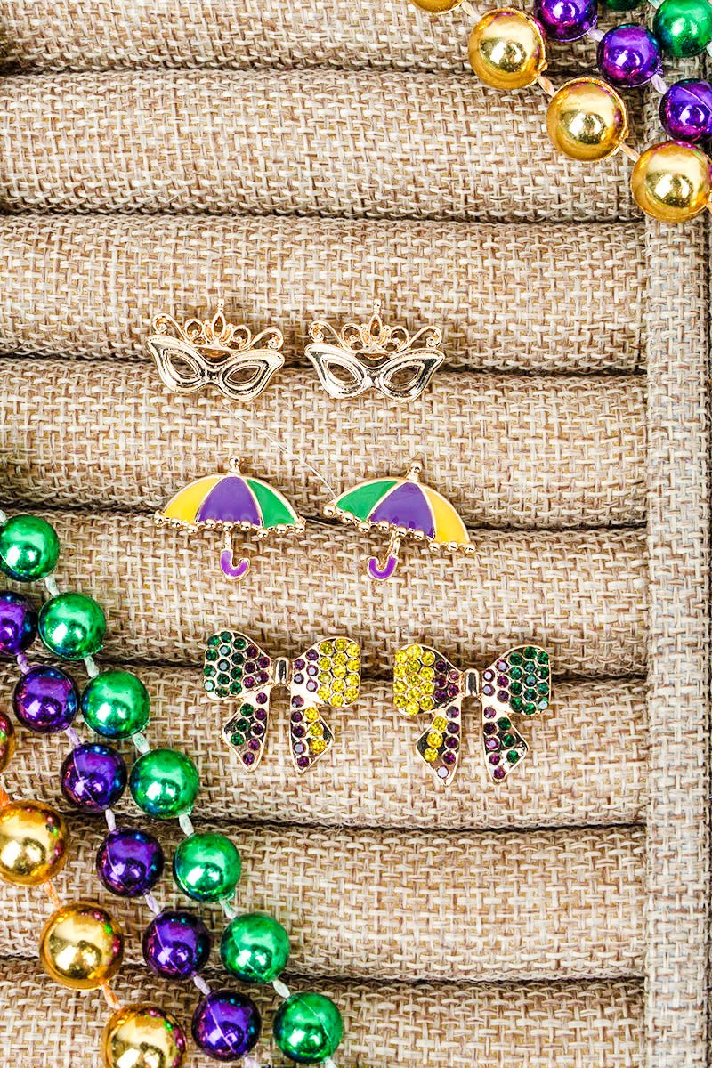 Fat Tuesday Flair Stud Earrings 3 Pair Set - Wholesale Accessory Market