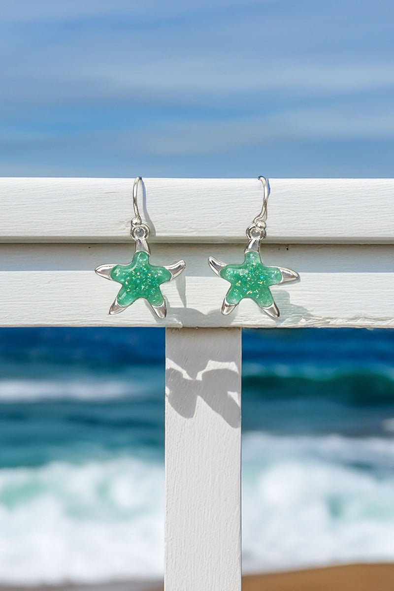Tidal Treasures Starfish Turquoise & Silvertone Earrings - Wholesale Accessory Market