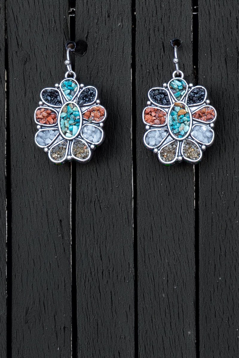 Multi - Color Mosaic Ridge Sun Silvertone Earrings - Wholesale Accessory Market